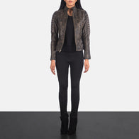 Adalyn Quilted Distressed Brown Leather Biker Jacket by Dash Racegear - women Jacket view 3
