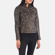 Adalyn Quilted Distressed Brown Leather Biker Jacket by Dash Racegear - women Jacket view 6