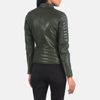 Adalyn Quilted Green Leather Biker Jacket by Dash Racegear - women Jacket view 5