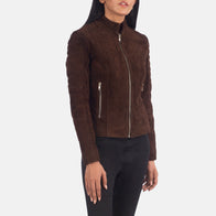 Adalyn Quilted Mocha Suede Biker Jacket by Dash Racegear - women Jacket view 2