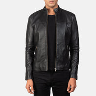 Adornica Black Leather Biker Jacket by Dash Racegear - men Jacket view 1