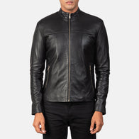 Adornica Black Leather Biker Jacket by Dash Racegear - men Jacket view 3