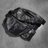 Agent Shadow Black Leather Bomber Jacket by Dash Racegear - men Jacket view 7