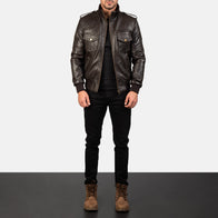 Agent Shadow Brown Leather Bomber Jacket by Dash Racegear - men Jacket view 3