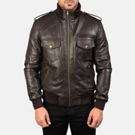 Agent Shadow Brown Leather Bomber Jacket by Dash Racegear - men Jacket view 4