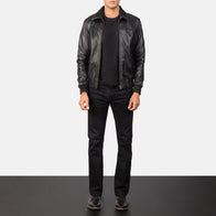 Air Rolf Black Leather Bomber Jacket by Dash Racegear - men Jacket view 3