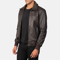 Air Rolf Brown Leather Bomber Jacket by Dash Racegear - men Jacket view 2