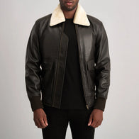 Airin G-1 Brown & Cream Leather Bomber Jacket by Dash Racegear - men Jacket view 1