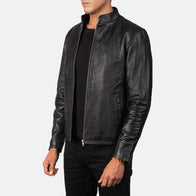 Alex Black Leather Biker Jacket by Dash Racegear - men Jacket view 2