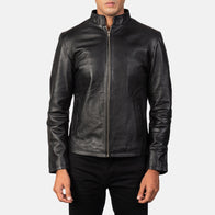 Alex Black Leather Biker Jacket by Dash Racegear - men Jacket view 3