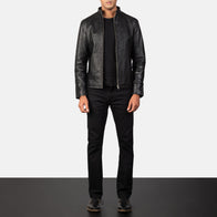 Alex Black Leather Biker Jacket by Dash Racegear - men Jacket view 4