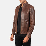 Alex Brown Leather Biker Jacket by Dash Racegear - men Jacket view 2
