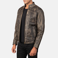 Alex Distressed Brown Leather Biker Jacket by Dash Racegear - men Jacket view 2