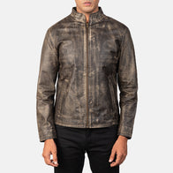 Alex Distressed Brown Leather Biker Jacket by Dash Racegear - men Jacket view 4