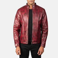 Alex Distressed Burgundy Leather Jacket by Dash Racegear - men Jacket view 1