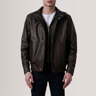 Alfred Maroon Leather Bomber Jacket by Dash Racegear - men Jacket view 1