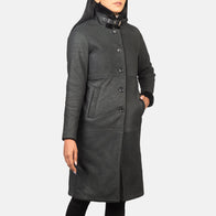 Alina Shearling Black Leather Coat by Dash Racegear - women Jacket view 2