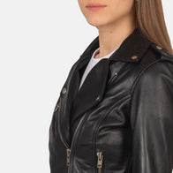 Alison Black Leather Biker Jacket by Dash Racegear - women Jacket view 6