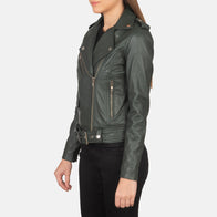 Alison Green Leather Biker Jacket by Dash Racegear - women Jacket view 2
