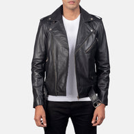 Allaric Alley Black Leather Biker Jacket by Dash Racegear - men Jacket view 1