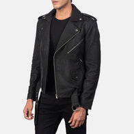 Allaric Alley Distressed Black Leather Biker Jacket by Dash Racegear - men Jacket view 2