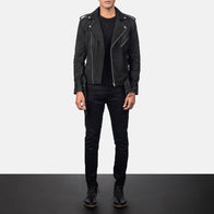 Allaric Alley Distressed Black Leather Biker Jacket by Dash Racegear - men Jacket view 4