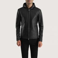Andy Matte Black Hooded Leather Jacket by Dash Racegear - men Jacket view 1