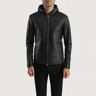 Andy Matte Black Hooded Leather Jacket by Dash Racegear - men Jacket view 1
