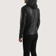 Andy Matte Black Hooded Leather Jacket by Dash Racegear - men Jacket view 5