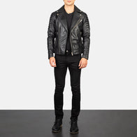 Armand Black Leather Biker Jacket by Dash Racegear - men Jacket view 3