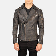 Armand Distressed Brown Leather Biker Jacket by Dash Racegear - men Jacket view 3