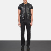 Atlas Moto Black Leather Vest by Dash Racegear - men Jacket view 3