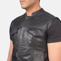 Atlas Moto Black Leather Vest by Dash Racegear - men Jacket view 6
