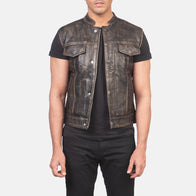 Atlas Moto Distressed Brown Leather Vest by Dash Racegear - men Jacket view 1