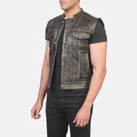 Atlas Moto Distressed Brown Leather Vest by Dash Racegear - men Jacket view 2