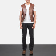 Auden Brown Leather Vest by Dash Racegear - men Jacket view 3