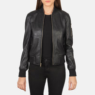 Ava Ma-1 Black Leather Bomber Jacket by Dash Racegear - women Jacket view 1