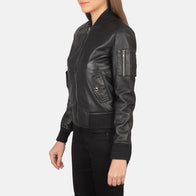 Ava Ma-1 Black Leather Bomber Jacket by Dash Racegear - women Jacket view 2