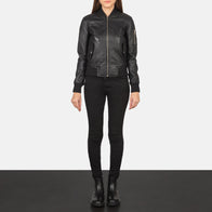 Ava Ma-1 Black Leather Bomber Jacket by Dash Racegear - women Jacket view 3