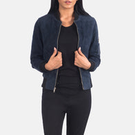 Ava Ma-1 Blue Suede Bomber Jacket by Dash Racegear - women Jacket view 1
