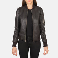 Ava Ma-1 Brown Leather Bomber Jacket by Dash Racegear - unisex Jacket view 1