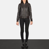 Ava Ma-1 Brown Leather Bomber Jacket by Dash Racegear - unisex Jacket view 3