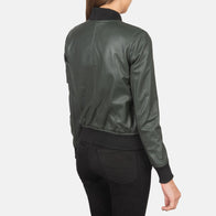 Ava Ma-1 Green Leather Bomber Jacket by Dash Racegear - women Jacket view 5
