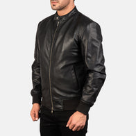 Avan Black Leather Bomber Jacket by Dash Racegear - men Jacket view 2