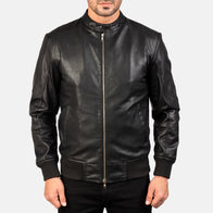 Avan Black Leather Bomber Jacket by Dash Racegear - men Jacket view 4