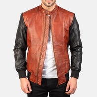 Avan Black & Maroon Leather Bomber Jacket by Dash Racegear - men Jacket view 1