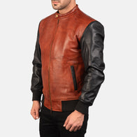 Avan Black & Maroon Leather Bomber Jacket by Dash Racegear - men Jacket view 2