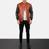 Avan Black & Maroon Leather Bomber Jacket by Dash Racegear - men Jacket view 3