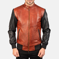 Avan Black & Maroon Leather Bomber Jacket by Dash Racegear - men Jacket view 4