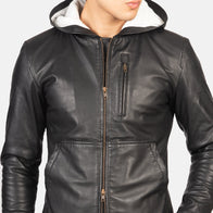 Baston Black Hooded Leather Bomber Jacket by Dash Racegear - men Jacket view 6